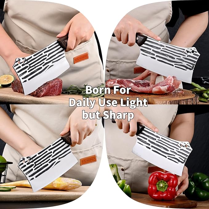 SHI BA ZI ZUO Forged Cleaver Knife Butcher Knife for Vegetable and Meat Cutting,with Non-Slip wooden handle