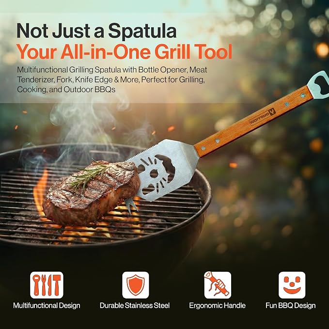 Stainless Steel Grill Spatula for Outdoor Grill, 7-in-1 BBQ Spatulas Turner, Fork & Tongs, Heavy Duty Metal Grilling Spatula with Bottle Opener, Multifunctional Barbecue Grilling Tool