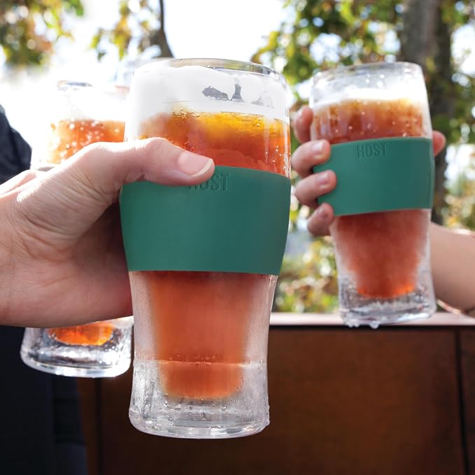 Host Freeze, Frozen Mugs, Freezable Pint Set, Beer Keep Your Drinks Cold, Double Walled Insulated Glasses, Tumbler for Iced Coffee, 16oz, Set of 2, Green