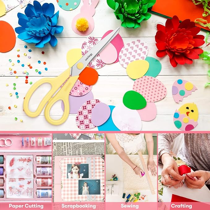 iBayam 8.5" All Purpose Yellow Pink Teal Scissors for School Office Teacher | 2.5mm Thick Blade Shears | Soft Comfort-grip | Left/Right Handed | Cute Office School Teacher Supplies | Home Sewing Fabric