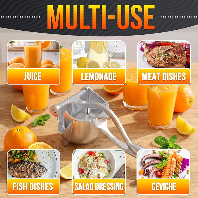 Hand Juicer Squeezer, Large 20 oz Aluminum Bowl with Pour Spout | Handheld Manual Citrus Press, Gets Every Drop Out of Lemon, Lime, Orange, Grapefruit, and Pomegranate Juice, Ergonomic Handle