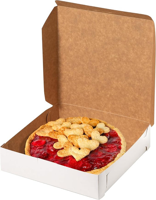 [25 Pack] White Pie Boxes 10x10x2.5" Square Bakery Boxes for Cookies, Cheesecake, Chocolate Covered Strawberries, Dessert, Macaroon, Bread Bulk Paper Cardboard Sweet Boxes for Surprises and Pastries