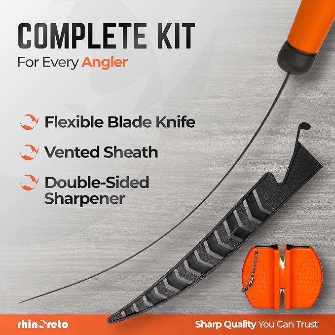 Rhinoreto Fillet Knife for Fish - Razor Sharp G4116 German Stainless Steel Blade, 9 Inch Professional Filleting & Boning Knife with Non-Slip Handle, Protective Sheath & Sharpener