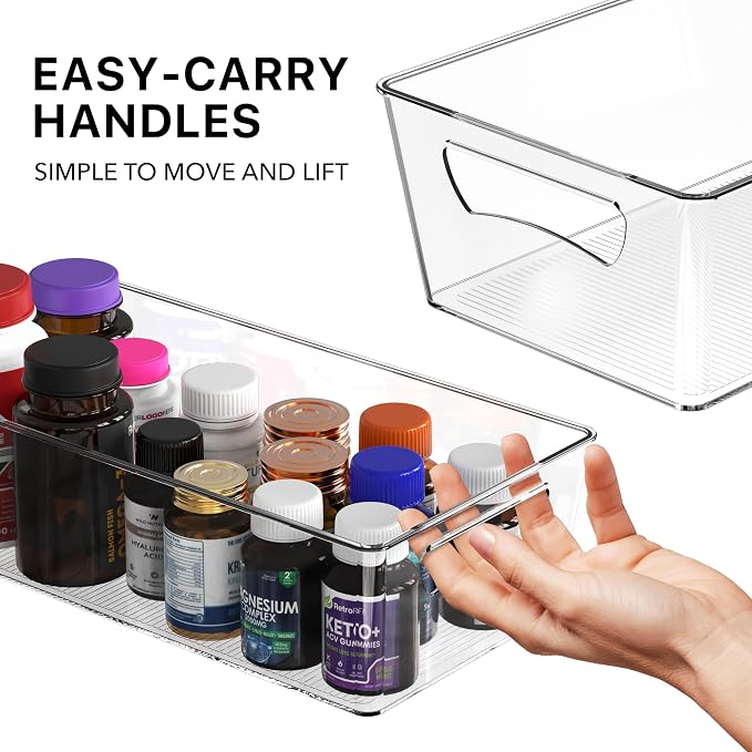 Simple Houseware 4 Pcs Pantry Clear Bin Storage Organizer, 14" x 7" x 3.75"