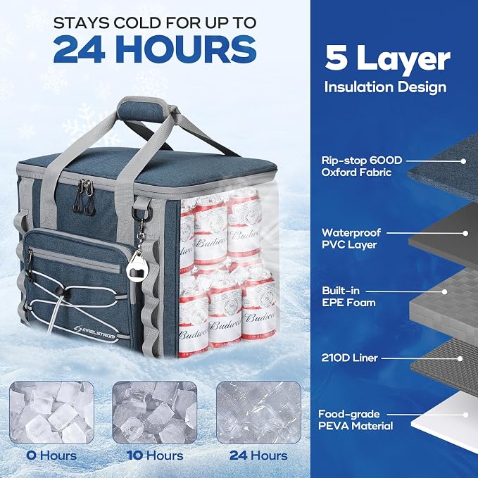 Maelstrom 30/40 Can Soft Cooler Bag, Leakproof Insulated Ice Chest | 24h Cold (With Ice), 5-Layer Insulation, Multi-Pockets ,Lightweight,Perfect For Camping, Beach, Hiking, Kayaking, Road Trips