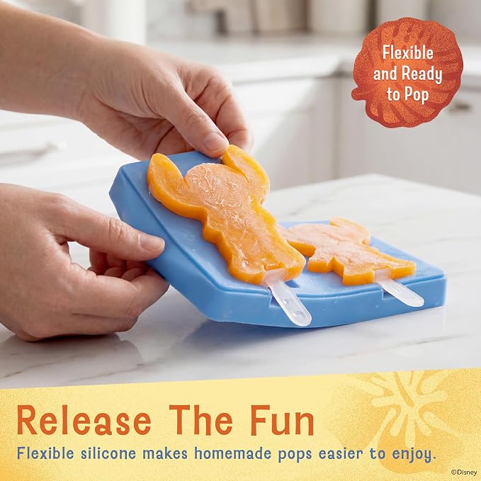 Disney Silicone Popsicle Molds with Lid – Compact BPA-Free Popsicle Maker Featuring Stitch, Flexible Ice Pop & Ice Cream Molds with Sticks, Dishwasher Safe, 2 Mold Set for Homemade Frozen Treats