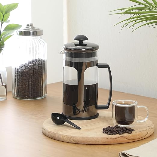 Mr. Coffee Daily Brew French Press Coffee Maker, 30-Ounce Glass Carafe with High Heat Resistant Durable Borasilicate Glass & Gunmetal Frame and Plunger, Includes Coffee Scoop