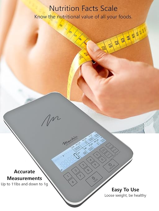 NutraTrack™ Food Scale with Nutrition Calculator, Standalone Calorie Scale for Meal Prep Weight Loss, 999 Pre-Loaded & 999 Custom Food Codes Compact Kitchen Scale Battery Operated 11lb Capacity Silver
