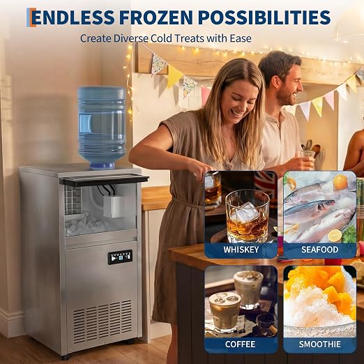 Commercial Ice Maker Machine 130lbs/24h, 36lbs Storage, Dual Water Inlet Mode,Built-in/Freestanding/Under Counter Ice Maker with LED Display & Self-Cleaning ETL Certified for Home Bar Restaurant