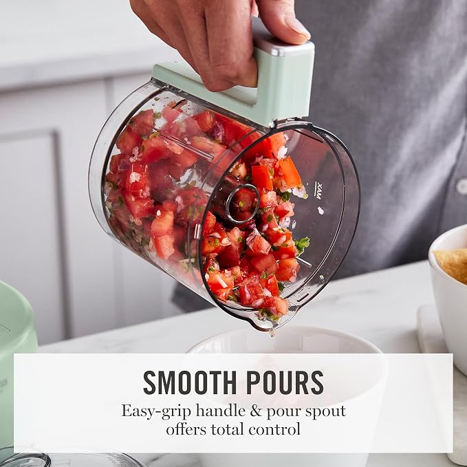 Martha Stewart 3 Cup Electric Vegetable Chopper & Mini Food Processor, Sage | 24oz BPA-Free Bowl, Stainless Steel Blades, Pour Spout, Dice, Puree, Mince, Chop Vegetables & Herbs, Dishwasher-Safe Parts