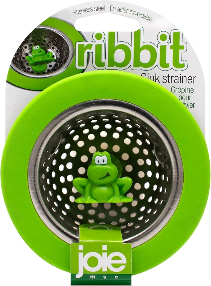 Joie Ribbit Kitchen Sink Strainer Basket Garbage Disposal Drain Cover, Frog | Fits All Standard Sinks, Keeps Unwanted Food Particles Out Kitchen Sink Drain, Measures 4.5” x 4.5”