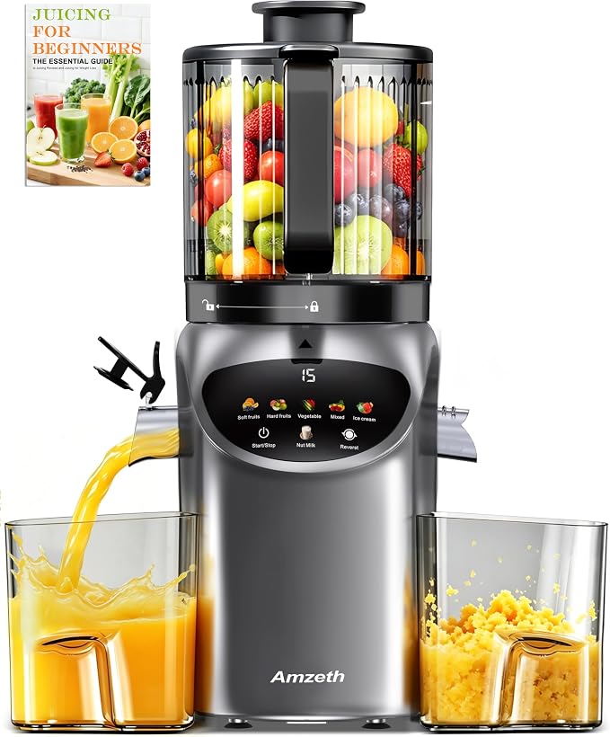 Juicer Machines with 6.5" Large Chute,4-in-1 Cold Press Juicer for Whole Vegetables Fruits,AC Motor,120oz Large Capacity, Makes Juice,Nut Milk & Sorbet,Premium Gray,Easy to Clean.(Advanced Space Gray)