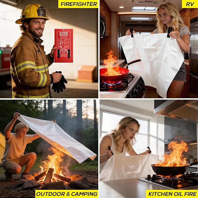 FLASLD Fire Blanket for Home and Kitchen, 47"x47" Fiberglass Fire Blankets Emergency for People, Flame Retardant Protection and Heat Insulation 4 ft x 4 ft