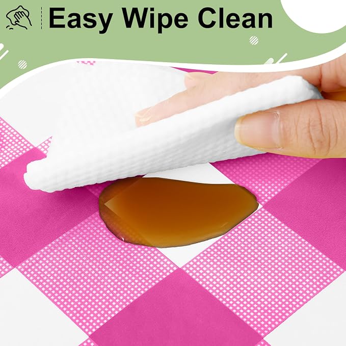 4 Packs Buffalo Disposable Table Cloth, 54 x 108 Inch Waterproof Plastic Tablecloth, Rectangle Hot Pink and White Checkered Table Covers for Picnic, Birthday, Party, Back to School