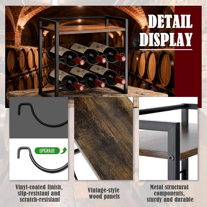 Double-tier wine rack. Tabletop wine rack. It adopts vinyl coating process to prevent scratches. It is an ideal storage rack for red wine and champagne. It is also an excellent gift for wine lovers