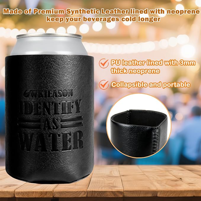 WKieason Valentines Day Gifts 2pc for Him Dad Leather Can Cooler for Dad Fathers Day Can Coolie Sleeves for Men Women Her Girlfriend Boyfriend Husband Wife Anniversary Birthday Funny Can Cooler