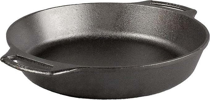 Lodge Seasoned Cast Iron Baker’s Skillet - Heavy Duty Baking Pan with Dual Handles - Oven Ready Cast Iron Bakeware for Desserts, Roasting & Baking - 10.25 Inches