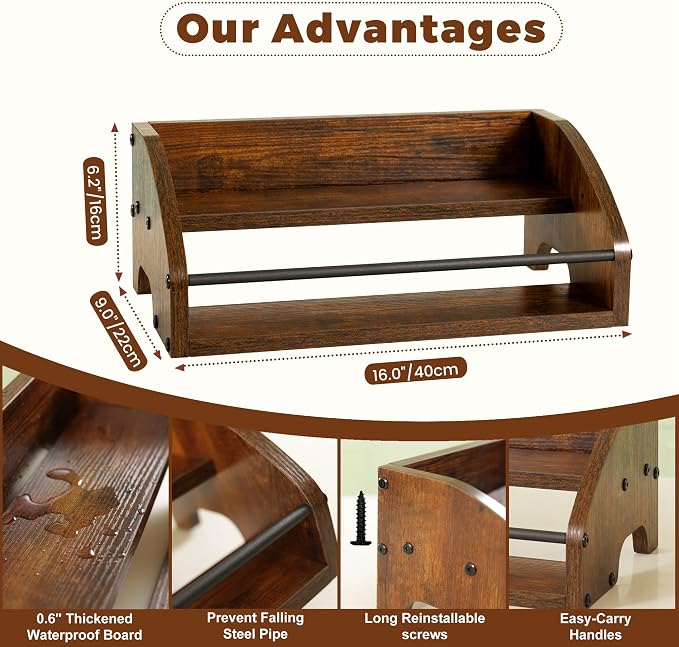 Rustic Wooden Countertop Organizer | Liquor Cabinet, Coffee Syrup Rack, Mini Bar, Home Retro Bar Shelf Stand, 2-Tier