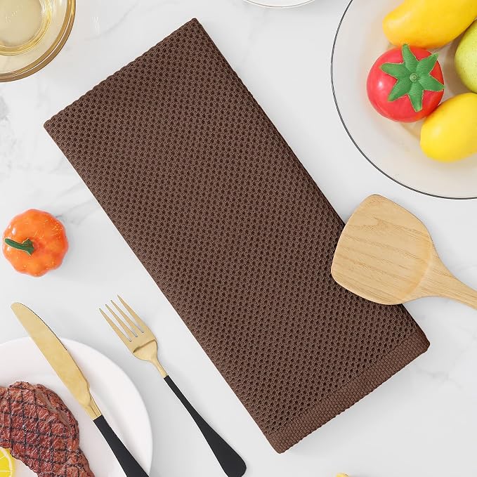 Homaxy 100% Cotton Waffle Weave Kitchen Towels, 3-Pack, Coffee | 13 x 28 Inches, Ultra Soft Absorbent Dish Towels, Quick Drying Cleaning Towels