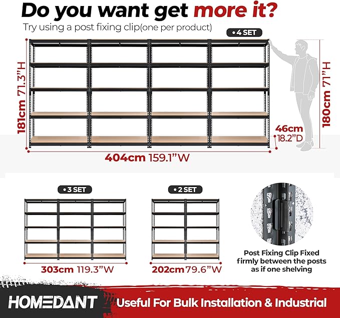 HOMEDANT 5-Tier Laminated Boltless Heavy Duty Metal Shelving Unit Adjustable Garage Storage Utility Rack Shelves Organization Multipurpose Shelf Warehouse Industrial 39.8" W x 18.2" D x 71.3" H 2Pack