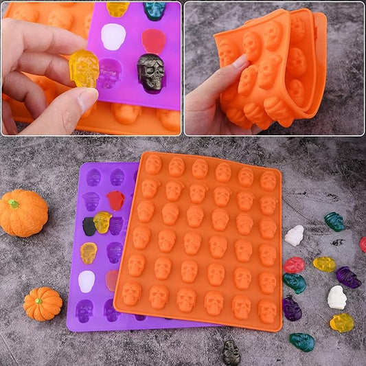 HUAKENER Gummy Skull Candy Molds, 2 Pack Chocolate Molds with 2 Dropper, Silicone Molds for Chocolate, Candy, Jelly, Dog Treats, Ice Cube, Resin Casting
