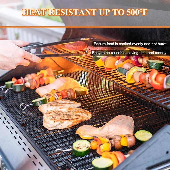 Grill Mesh Mat Set 5 Barbecue Grill Accessories Reusable Non-Stick Grill Mat for Vegetables Fish Grilling Mat Sheets for Outdoor Smoker Charcoal Gas Electric Grill BBQ Tools,XL 15.75 x 13 inch, Black