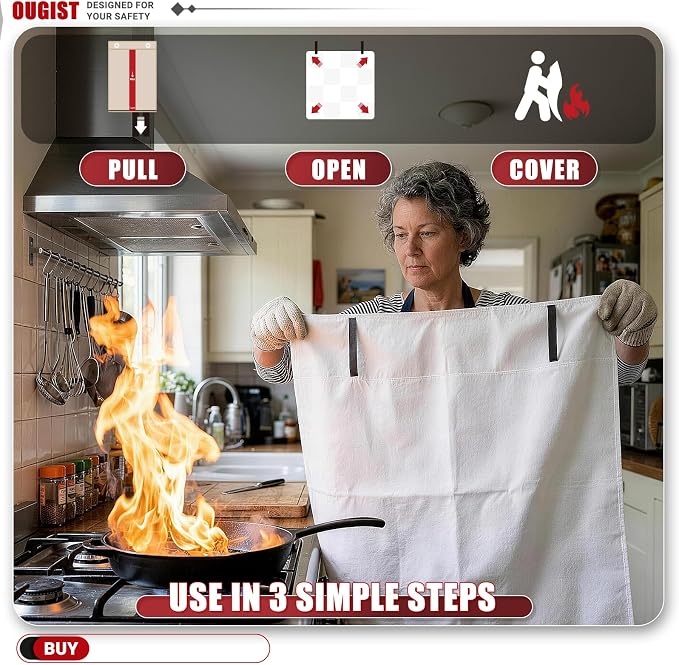 Ougist Fire Blanket, 1 Pack, 40"x40" | Fiberglass, For Home and Kitchen, Flame Suppression, For Grill, RV & Camping