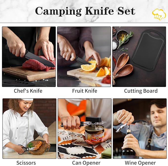 Camping Essentials Cookware Cooking Utensils Set - Portable Camp Kitchen Mess Kit Outdoor Accessories, Stainless Steel & Silicone, Camping Gear Equipment for RV Picnic Grill,Brown Pro | Stainless Steel & Silicone Mess Kit, Durable Outdoor Kitchen Gear ...