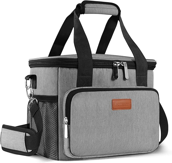 Lunch Bags for Women/Men, Insulated Lunch Bag for Work Office Picnic - Large Lunch Cooler Bag Leakproof Lunch Box with Adjustable Shoulder Strap for Adults - Grey (15L)