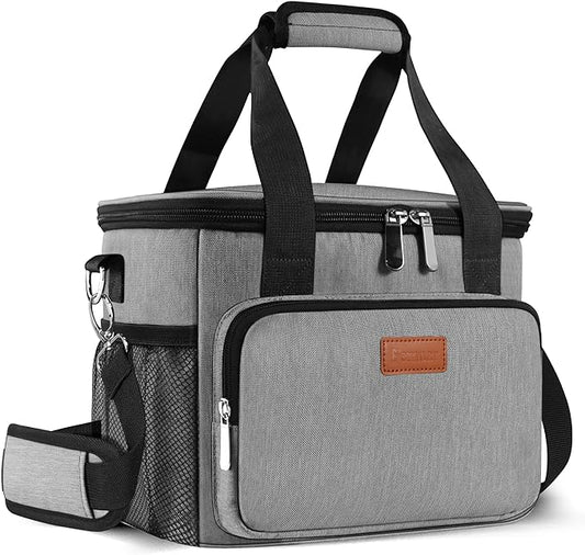 Lunch Bags for Women/Men, Insulated Lunch Bag for Work Office Picnic - Large Lunch Cooler Bag Leakproof Lunch Box with Adjustable Shoulder Strap for Adults - Grey (15L)