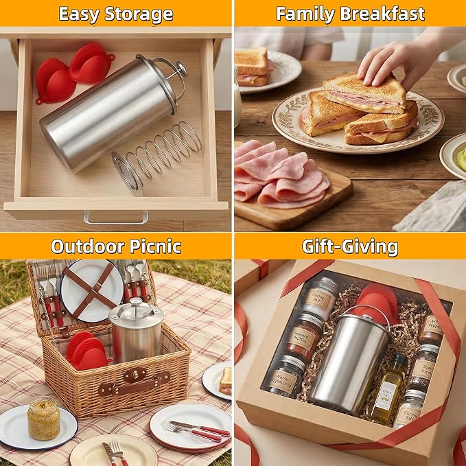 Deli Meat Press Stainless Steel with Thermometer, Lunch Meat Press Mold, Ham Maker Meat Press Tool, with 20 Cooking Bags + 2 anti-scalding clips, for Making Sandwich (Deli Meat Press Set)