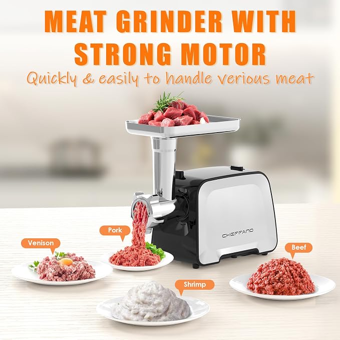 Electric Meat Grinder, Stainless Steel Sausage Stuffer Maker With 2 Blades, 3 Plates, Sausage Tube & Kubbe Kit, [2000W Max] Heavy Duty for Home Use