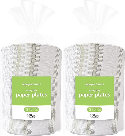Amazon Basics Everyday Paper Plates, 8.62 Inch, Disposable, 600 Count (300 pack of 2)