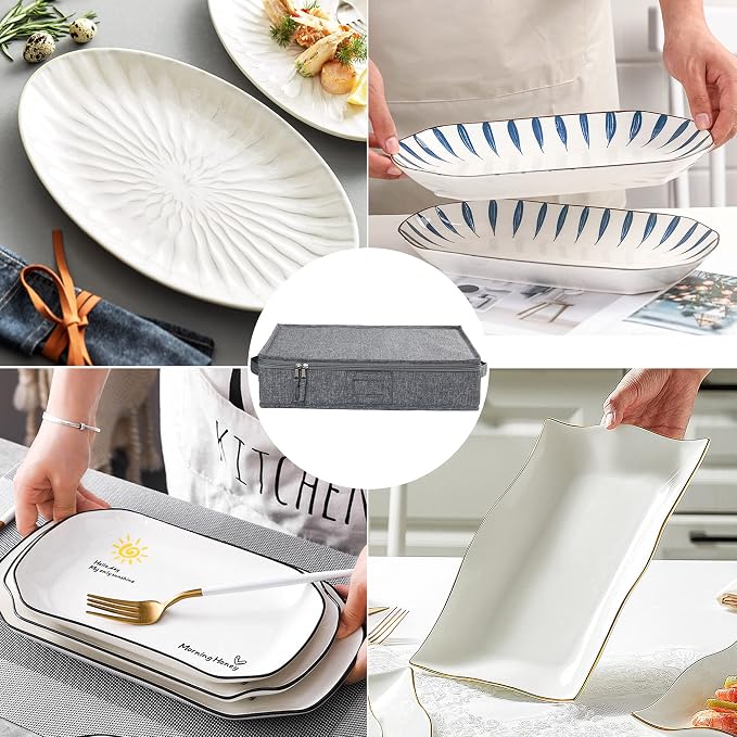LotFancy Platter Storage Case, Hard Shell, China Storage Container for Moving, 17x13x3.5 in, 5 Felt Dividers Included