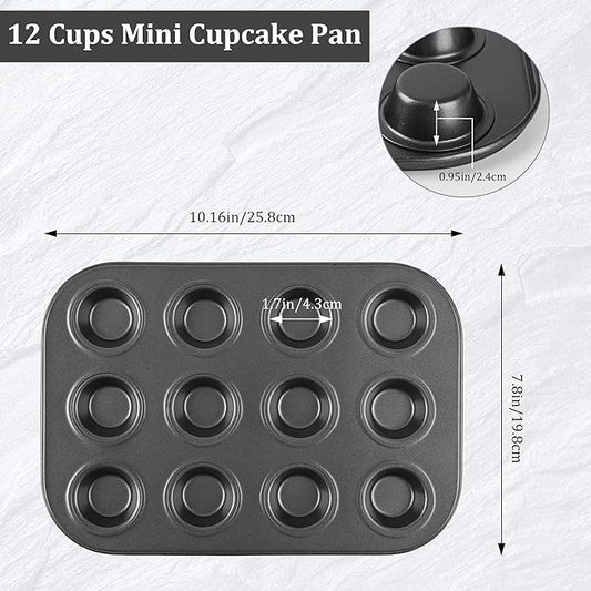 Mini Muffin Pan 2-Pack, Premium Small Cupcake Pans, Carbon Steel 12-Cup Muffin Tin, Versatile Non-Stick Bakeware