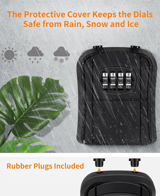 Portable Key Lock Box,Key Holder Safe Security Lock Box for Indoor, Outdoor, Garage, Garden, Store (1, Black)