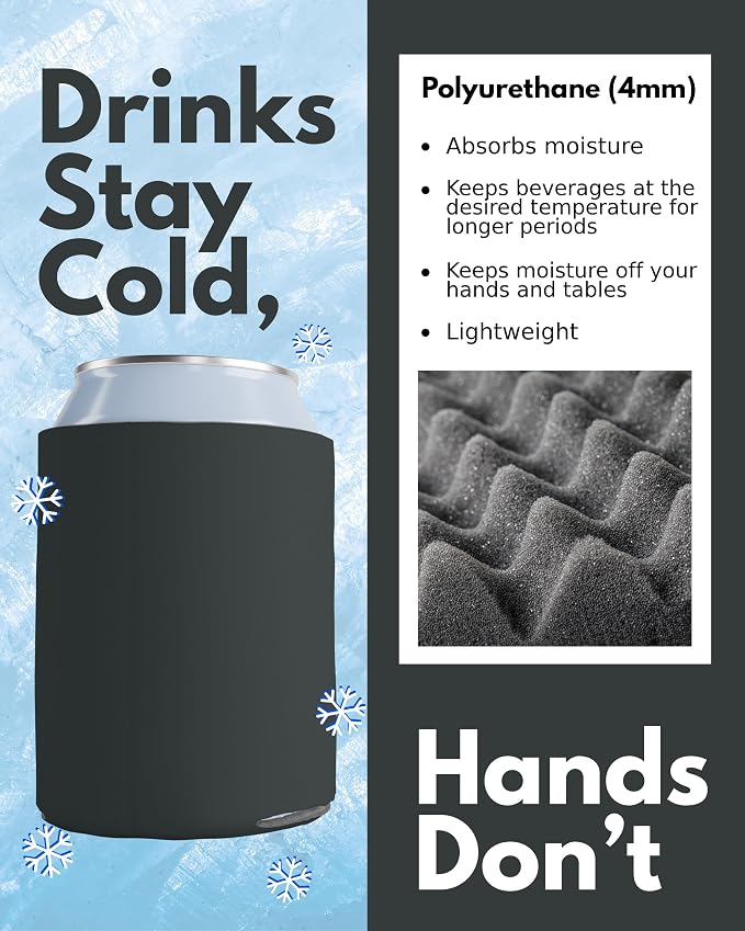 PartyPrints 1000 Pack Charcoal Blank Can Cooler Sleeves, Customizable Bulk Can Coolers, Extra-Thick Collapsible Drink Insulator Sleeve, Beer Can Coolers for Party Beverages