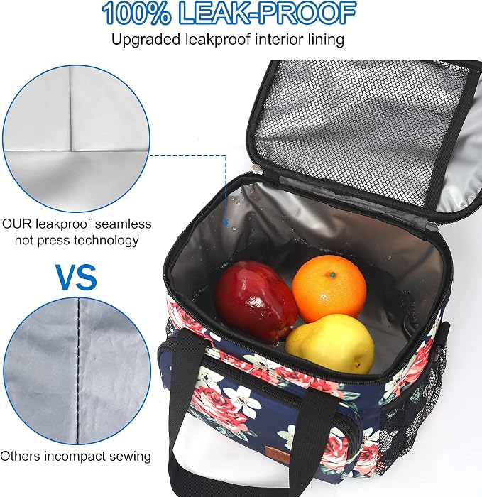 Lunch Bags for Women/Men, Insulated Lunch Bag for Work Office Picnic - Large Lunch Cooler Bag Leakproof Lunch Box with Adjustable Shoulder Strap for Adults - Floral