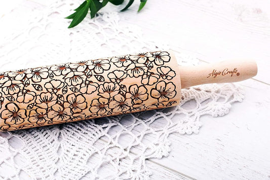SAKURA Embossing rolling pin. Japanese Cherry Blossom embossed dough roller by Algis Crafts