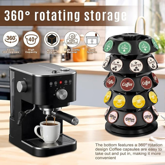 K Cup Holder, Coffee Pod Holder for Keurig - 40 Capsule Spinning Organizer with 360° Turntable, Space Saving K Cup Storage for Kitchen Counter, Office & Coffee Bar