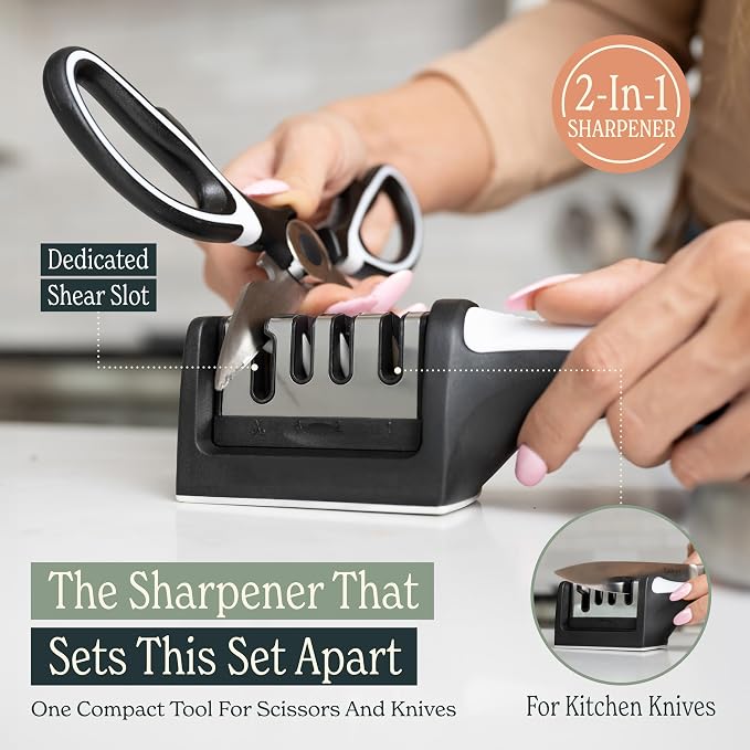 Heavy Duty Kitchen Shears With Sharpener - Lifetime Replacement Warranty* - Multipurpose Stainless Steel Scissors for Food - Sharp Food-Grade Kitchen Scissor for Meat, Seafood, Poultry - 4 Piece Set