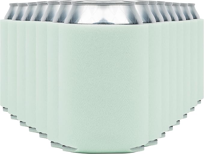 Blank Beer Can Coolers Sleeves (14-Pack) Soft Insulated Beer Can Cooler Sleeves - HTV Friendly Plain Can Sleeves for Soda, Beer Cans & Bottles - Blanks for Vinyl Projects Wedding Favors & Gifts (Mint)