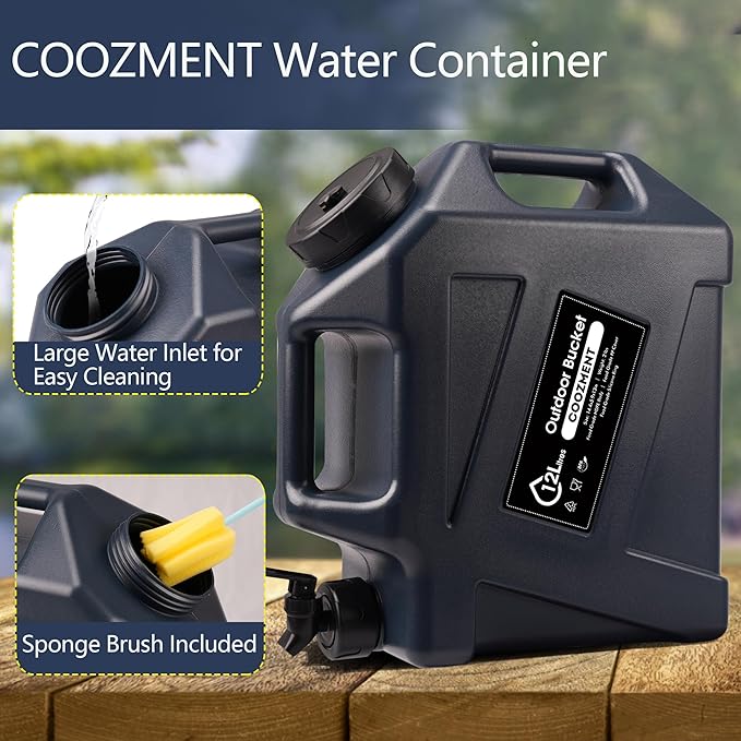 COOZMENT 3.2 Gallon/5 Gallon Water Containers with Spigot, BPA Free Water Jug, Military Green Water Tank, Multifunction Water Storage Containers for Camping Outdoor Hiking,Emergency Storage