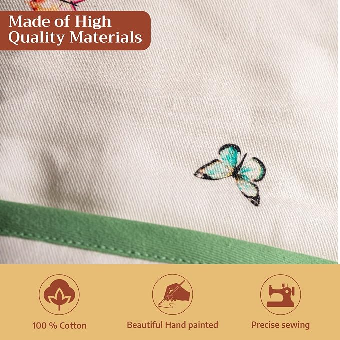 Maison d' Hermine Double Oven Mitts 100% Cotton Double Oven Glove (7"x35") | Heat Resistant BBQ Cooking Gloves with Loop Baking Grilling Kitchen Hotel Home Farmhouse Spring Summer - Botanical Fresh