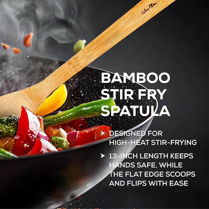 Helen's Asian Kitchen Bamboo Stir Fry Spatula, 13-Inch, Wok Cooking Tool For Stirring, Mixing, Turning, And Serving