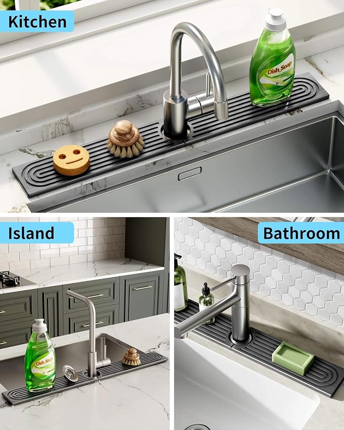 Faucet Mat for Kitchen Sink, Diatomite Sink Splash Guard, Quick Dry Stone Sink Tray, Non-Slip Water Absorbing Mat for Kitchen & Bathroom Counter, 23.6" x 3.9"