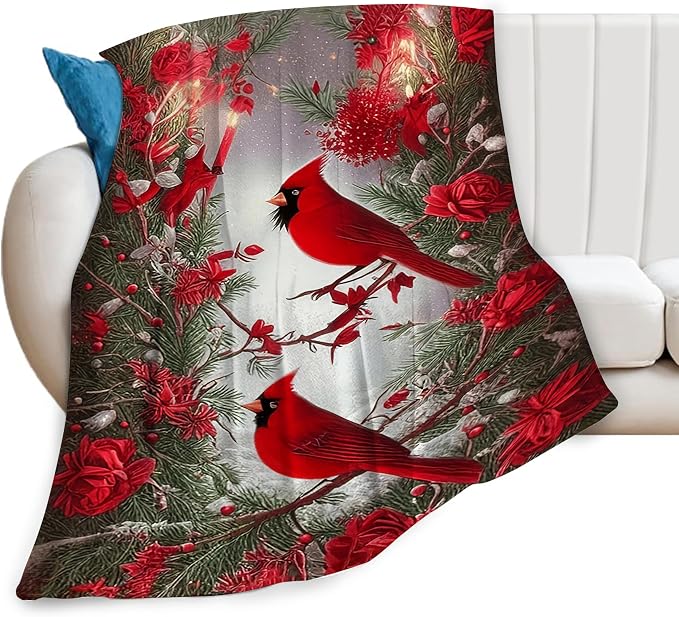 Cardinal Blanket Soft Cozy Cardinal Fleece Throw Blanket Lightweight Warm Red Bird Flannel Plush Stuff Decor Blanket Cardinal Gifts for Lover Girls Boys Kids Women Adults Bed Travel 60"x80"