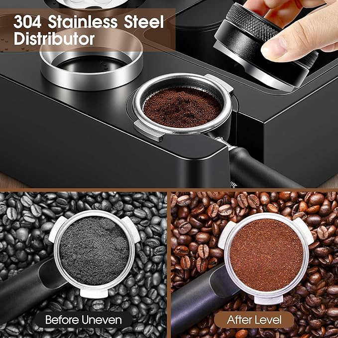 Reoszeank 58mm Espresso Accessories Kit, Espresso Knock Box and Tamping Station, Coffee Tamper, Distributor, WDT Distribution Tool, Dosing Funnel and Puck Screen Set Fits Breville 58 mm Portafilter
