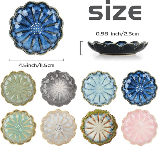 Ceramic Dipping Bowls Set of 8, 3 oz Sauce Cups, Chrysanthemum Round Small Side Dish for Sushi, Tomato, Soy Sauce, Condiment Finger Bowls