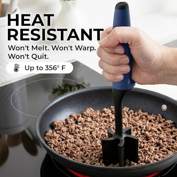 Zulay Kitchen Ground Beef Chopper Tool – 5-Blade Nylon Meat Chopper for Ground Beef, Non-Toxic Food Safe Meat Masher & Breaker, Heat Resistant to 180°C, Dishwasher Safe – Navy
